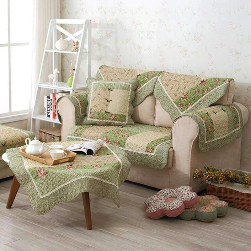 1 Stück Winter Sofa Bezug Baumwolle Grün Floral Gedruckt Hand Patchwork Steppdecke Sofa Matte Rutschfestes Zuhause Sofa Handtuch Heimtextilien