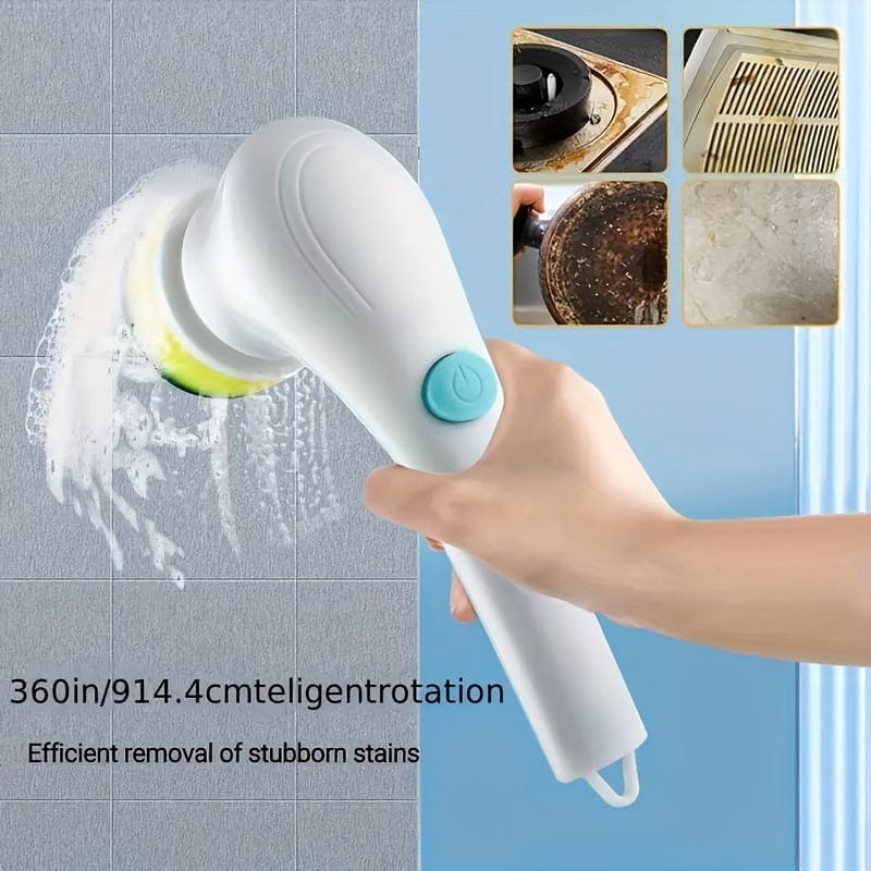 1 Set, Elektrischer Spin Scrubber mit 5 austauschbaren Bürstenköpfen, kabellose elektrische Reinigungsbürste, tragbarer wiederaufladbarer Duschscrubber, für Badezimmer, Küche, Badewanne, Fliesen, Dusche, Reinigungszubehör