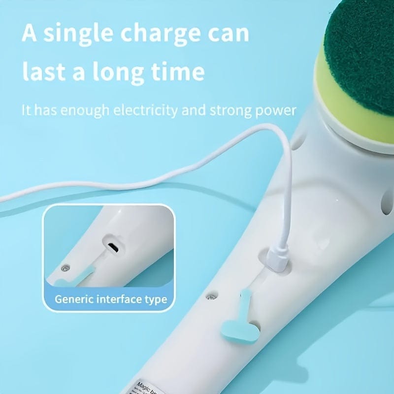 1 Set, Elektrischer Spin Scrubber mit 5 austauschbaren Bürstenköpfen, kabellose elektrische Reinigungsbürste, tragbarer wiederaufladbarer Duschscrubber, für Badezimmer, Küche, Badewanne, Fliesen, Dusche, Reinigungszubehör