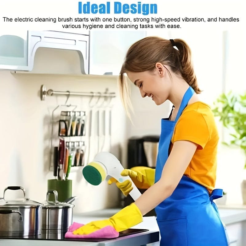 1 Set, Elektrischer Spin Scrubber mit 5 austauschbaren Bürstenköpfen, kabellose elektrische Reinigungsbürste, tragbarer wiederaufladbarer Duschscrubber, für Badezimmer, Küche, Badewanne, Fliesen, Dusche, Reinigungszubehör