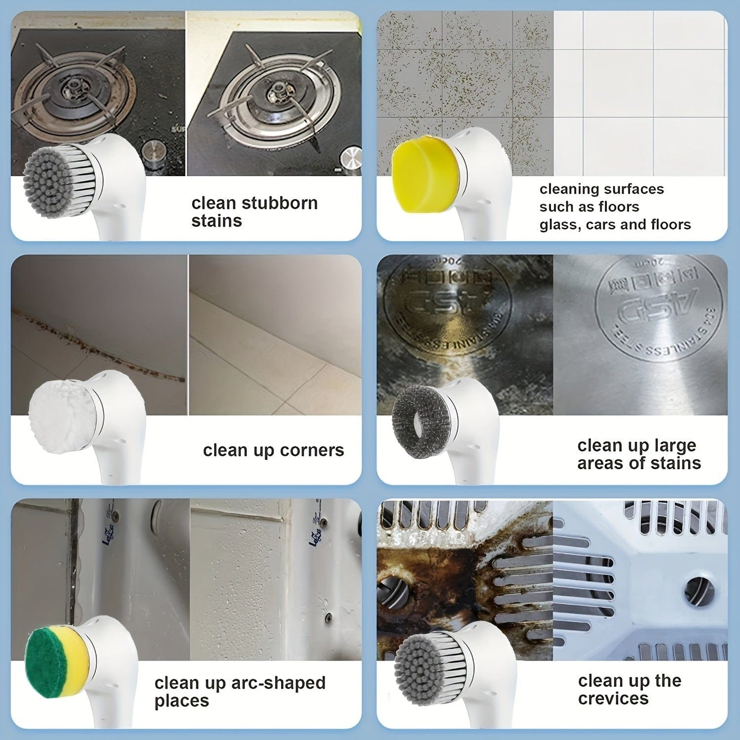 1 Set, Elektrischer Spin Scrubber mit 5 austauschbaren Bürstenköpfen, kabellose elektrische Reinigungsbürste, tragbarer wiederaufladbarer Duschscrubber, für Badezimmer, Küche, Badewanne, Fliesen, Dusche, Reinigungszubehör