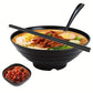 1 Set Ramen Schüssel Set mit Essstäbchen Löffel Teller, asiatische schwarze Schalen für Suppe, Reisnudeln, Ramen, Instantnudeln, für Zuhause Küche Restaurant Hotel, Küchenbedarf, Geschirr Zubehör