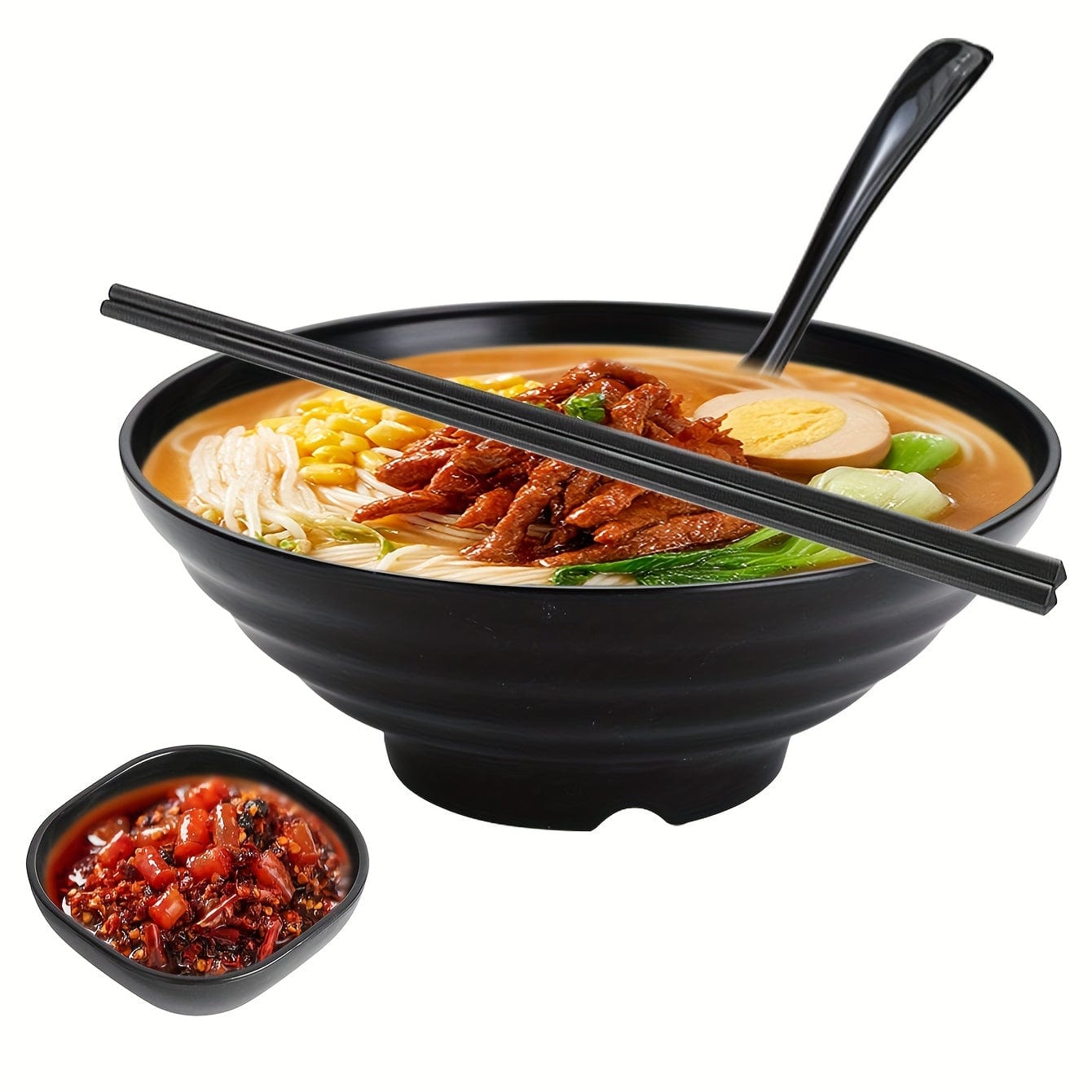 1 Set Ramen Schüssel Set mit Essstäbchen Löffel Teller, asiatische schwarze Schalen für Suppe, Reisnudeln, Ramen, Instantnudeln, für Zuhause Küche Restaurant Hotel, Küchenbedarf, Geschirr Zubehör