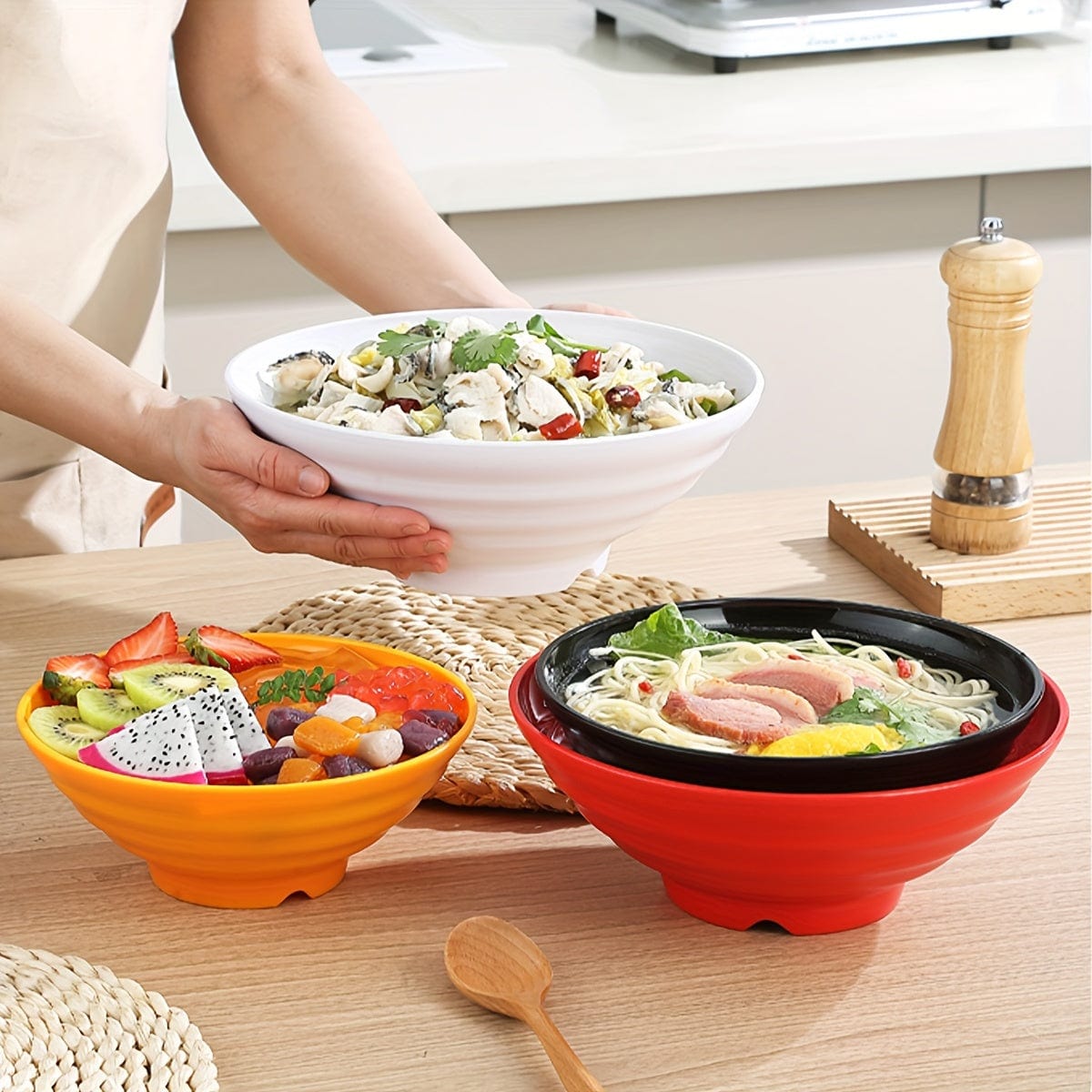 1 Set Ramen Schüssel Set mit Essstäbchen Löffel Teller, asiatische schwarze Schalen für Suppe, Reisnudeln, Ramen, Instantnudeln, für Zuhause Küche Restaurant Hotel, Küchenbedarf, Geschirr Zubehör