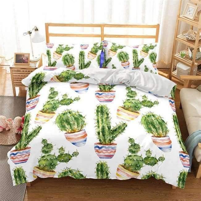 3D Bettwäsche Set Kaktusdruck Bettbezug Set lebensechte Bettwäsche mit Kissenbezug Bett Set Heimtextilien #2-7
