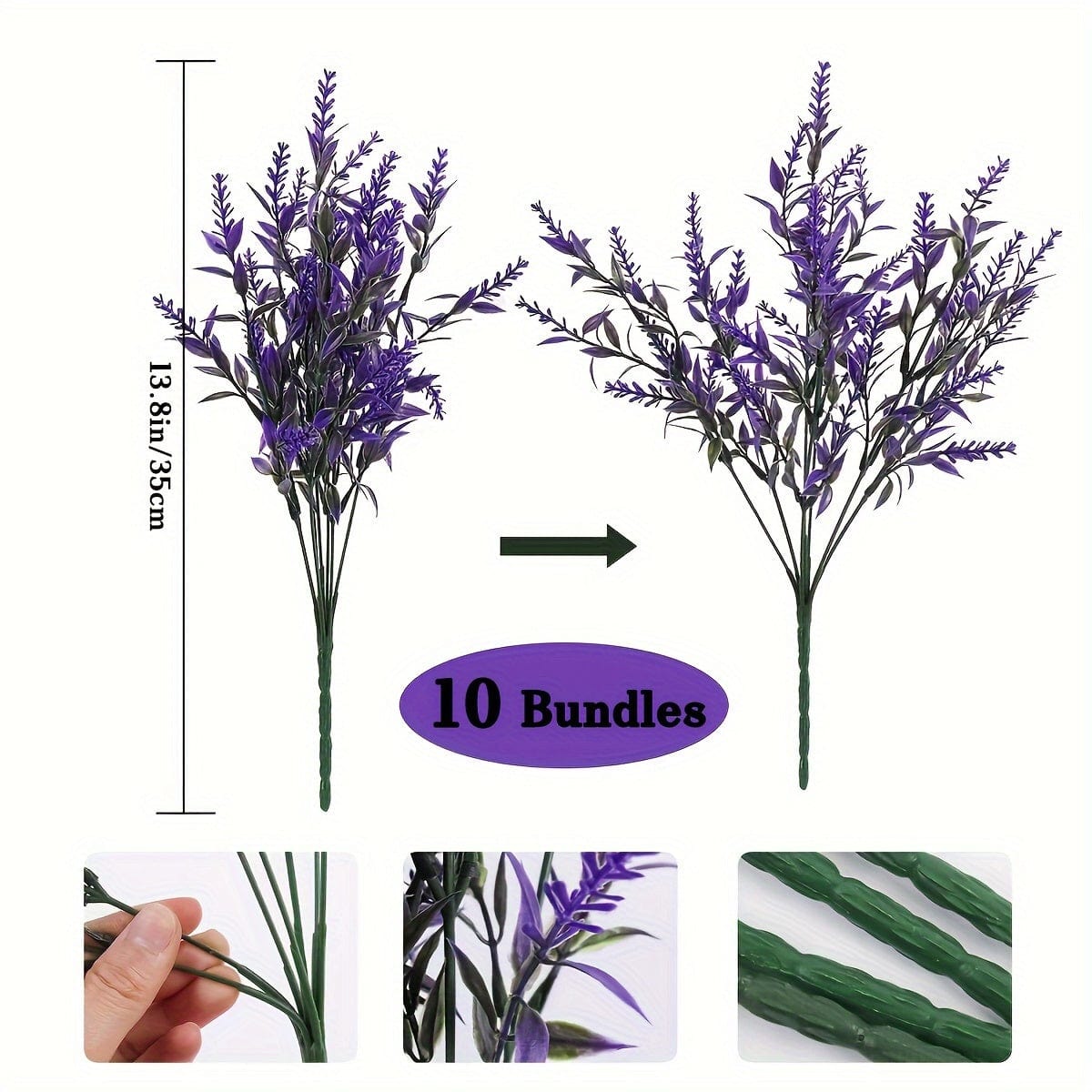 10 Bündel Künstliche Lavendelblumen Außen UV-beständige Fake Blumen Kein Verblassen Falsche Plastikpflanzen Garten Veranda Fensterbank Dekoration Innen Außen Hängender Pflanzer Zuhause Küche Büro Hochzeit Garten Dekor