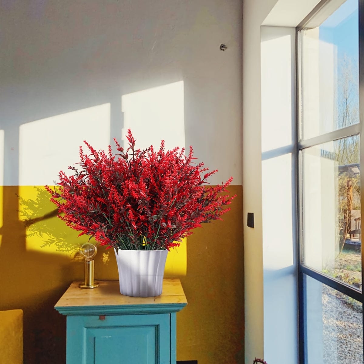 10 Bündel Künstliche Lavendelblumen Außen UV-beständige Fake Blumen Kein Verblassen Falsche Plastikpflanzen Garten Veranda Fensterbank Dekoration Innen Außen Hängender Pflanzer Zuhause Küche Büro Hochzeit Garten Dekor