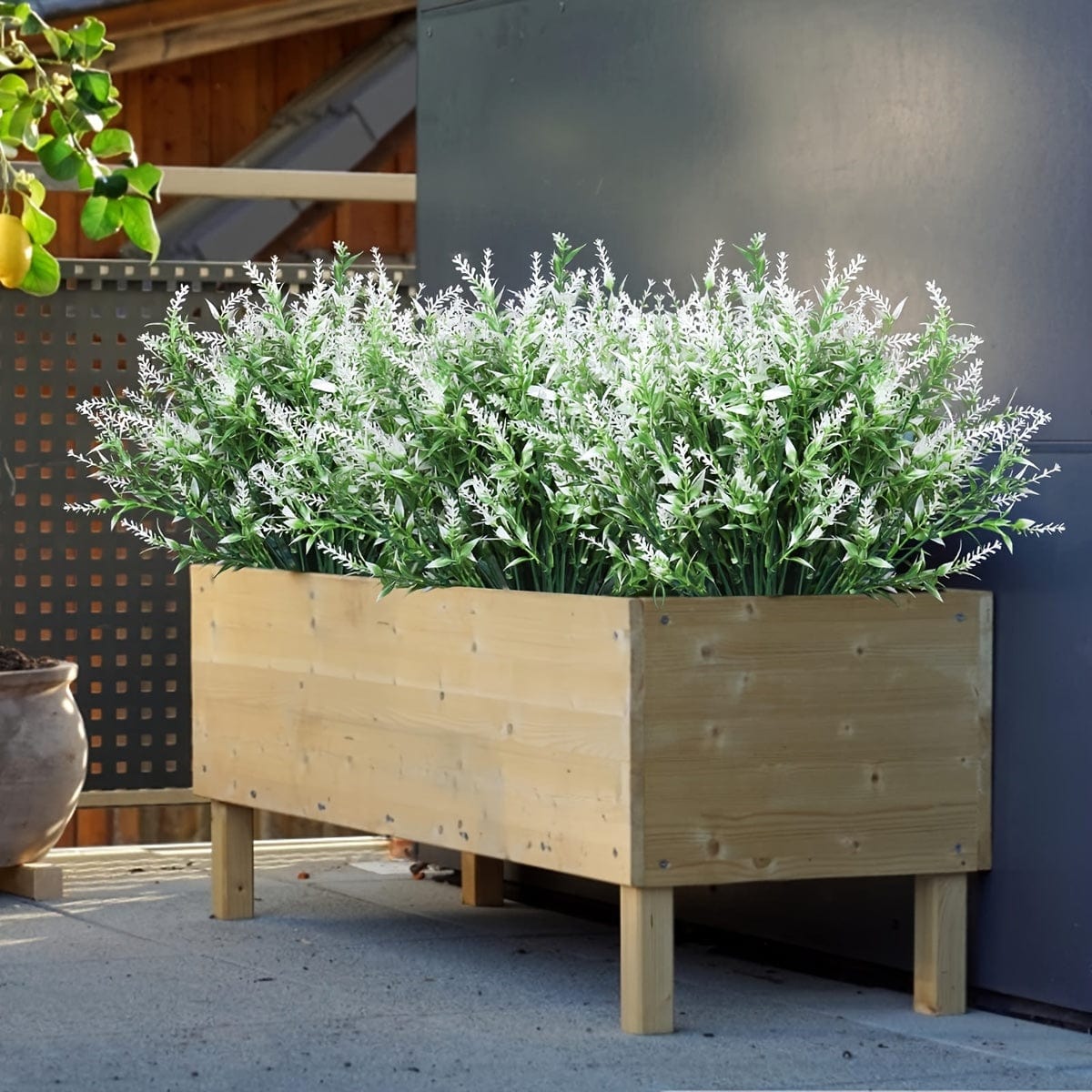 10 Bündel Künstliche Lavendelblumen Außen UV-beständige Fake Blumen Kein Verblassen Falsche Plastikpflanzen Garten Veranda Fensterbank Dekoration Innen Außen Hängender Pflanzer Zuhause Küche Büro Hochzeit Garten Dekor