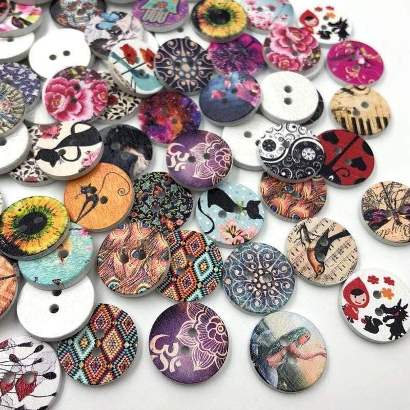 50/100 pieces mixed style wooden buttons suitable for sewing scrapbooking decoration 20mm W477