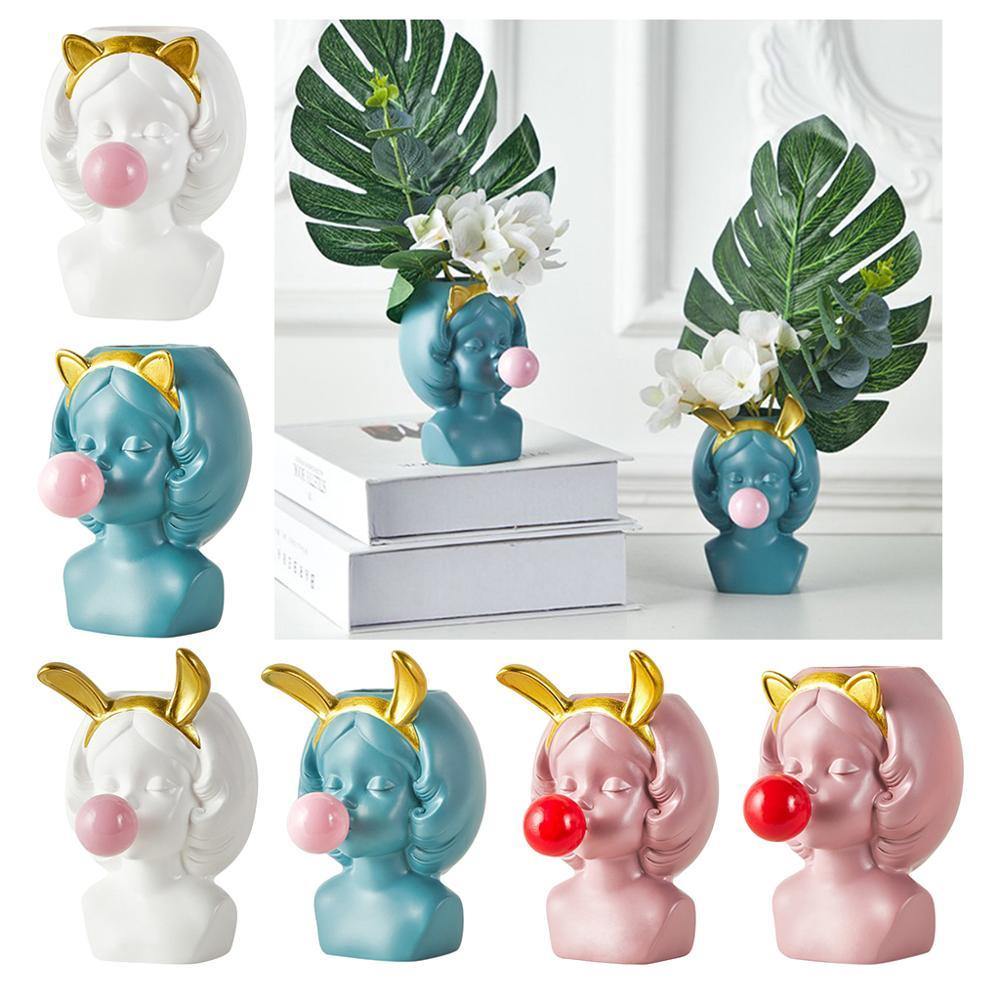 Niedliches Mädchen, das Seifenblasen bläst, Sukkulenten-Übertöpfe, Vinyl-Blumentopf für Wohnzimmertisch-Dekoration, verschiedene Stile erhältlich