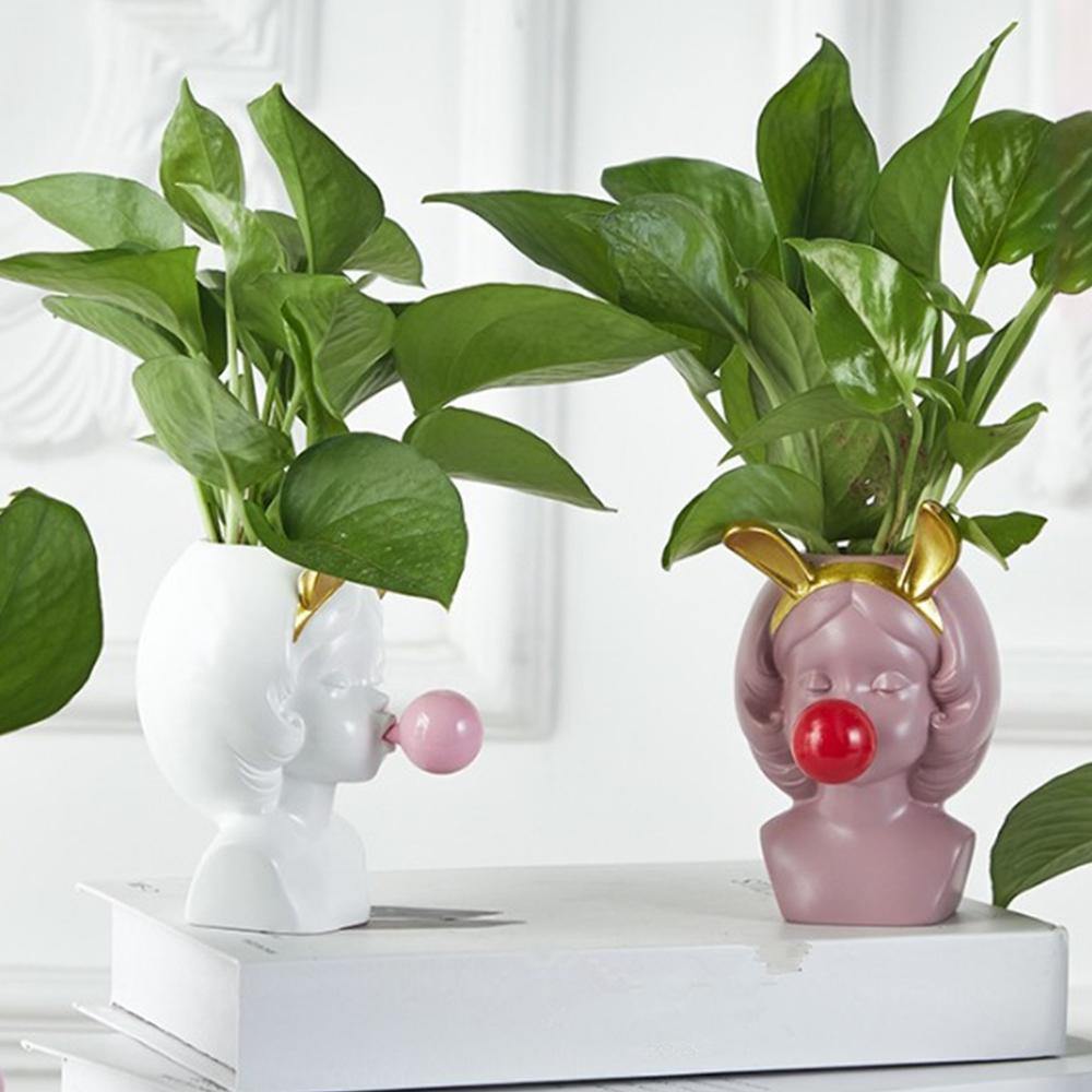 Niedliches Mädchen, das Seifenblasen bläst, Sukkulenten-Übertöpfe, Vinyl-Blumentopf für Wohnzimmertisch-Dekoration, verschiedene Stile erhältlich