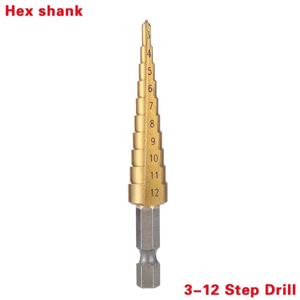 3-piece HSS steel titanium step drill bit tool set 3-12 4-12 4-20 4-32mm step cone cut woodworking wood metal drill case