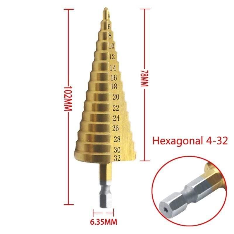 3-piece HSS steel titanium step drill bit tool set 3-12 4-12 4-20 4-32mm step cone cut woodworking wood metal drill case