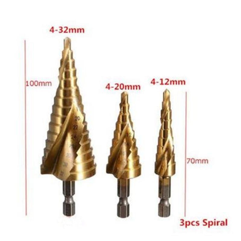 Multi-sizes HSS steel titanium step drill bits 3-12/4-12/4-20/4-32mm step cone cutting tools steel wood metal drilling
