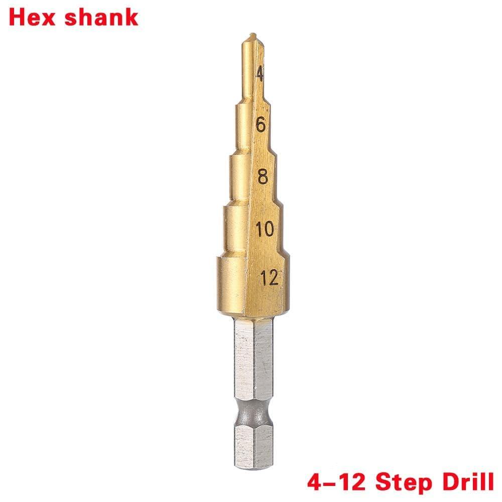 3-piece HSS steel titanium step drill bit tool set 3-12 4-12 4-20 4-32mm step cone cut woodworking wood metal drill case