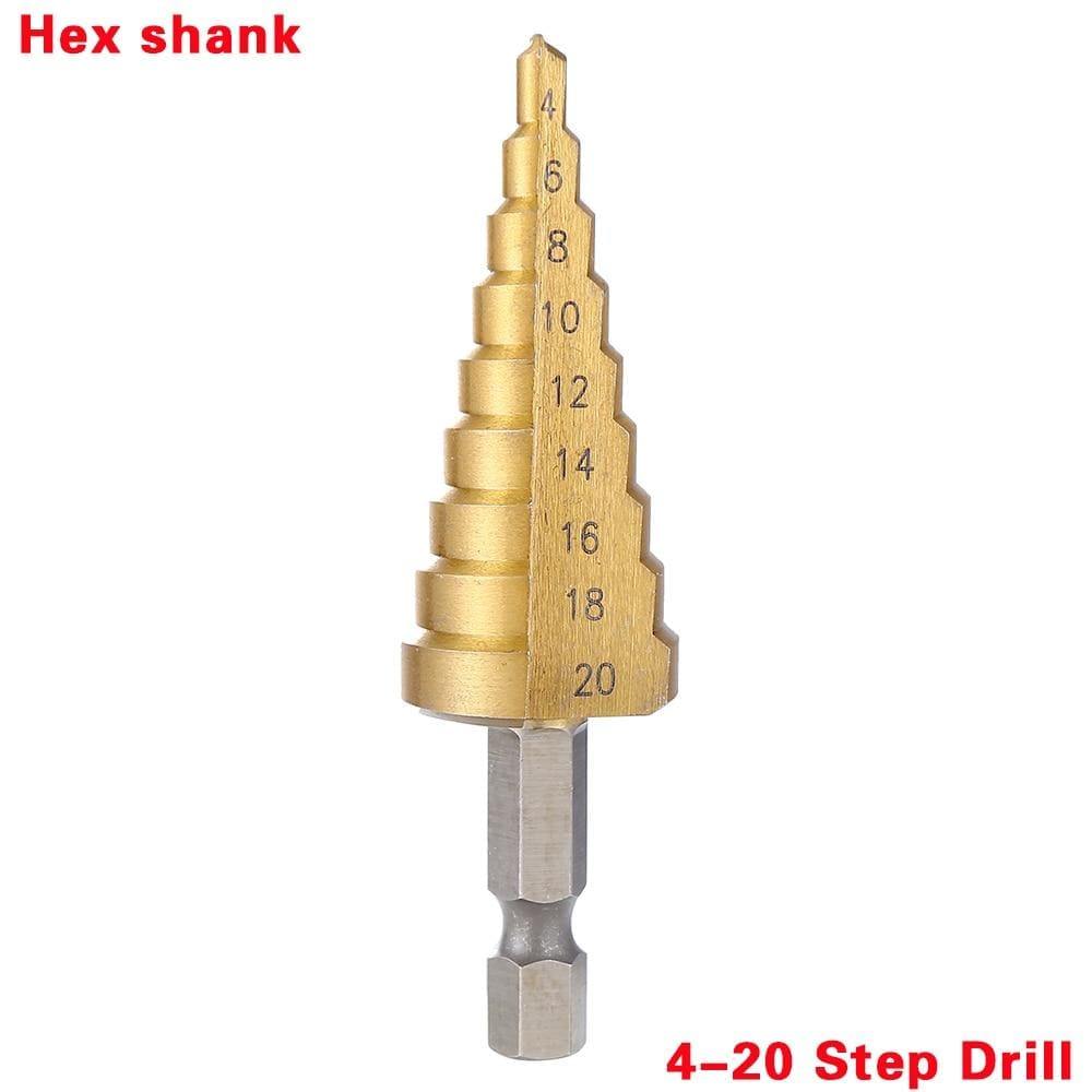 3-piece HSS steel titanium step drill bit tool set 3-12 4-12 4-20 4-32mm step cone cut woodworking wood metal drill case