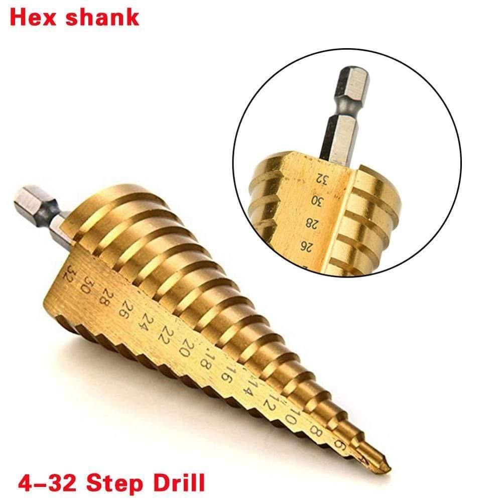 3-piece HSS steel titanium step drill bit tool set 3-12 4-12 4-20 4-32mm step cone cut woodworking wood metal drill case