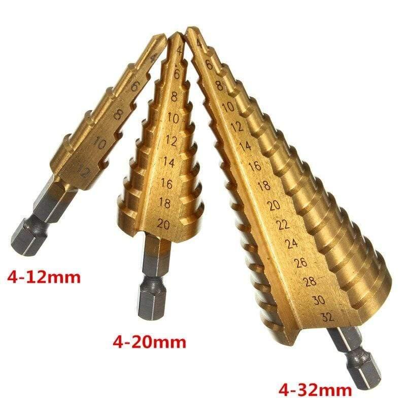 Multi-sizes HSS steel titanium step drill bits 3-12/4-12/4-20/4-32mm step cone cutting tools steel wood metal drilling