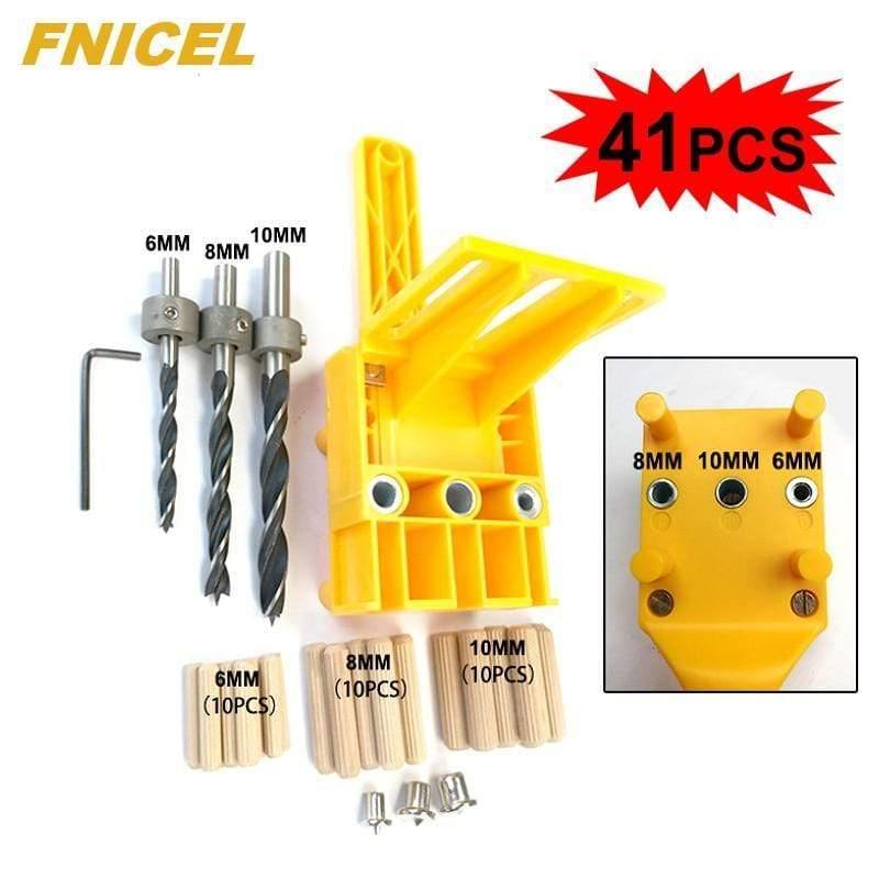 41 pieces/set drilling guide kit dowel drill set jig 6mm 8mm 10mm E,L,T connection pins dowel jig hole saw tools