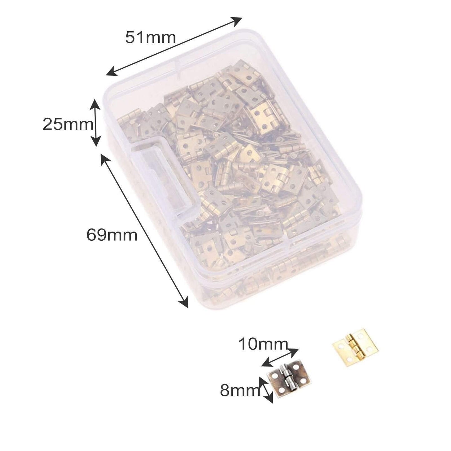 100 Stück 8*10mm Messing Schranktür Gepäck Mini Scharnier Schrank Tür Dekorative Scharniere Für Schmuck Holz Box +Nagel+Aufbewahrungsbox