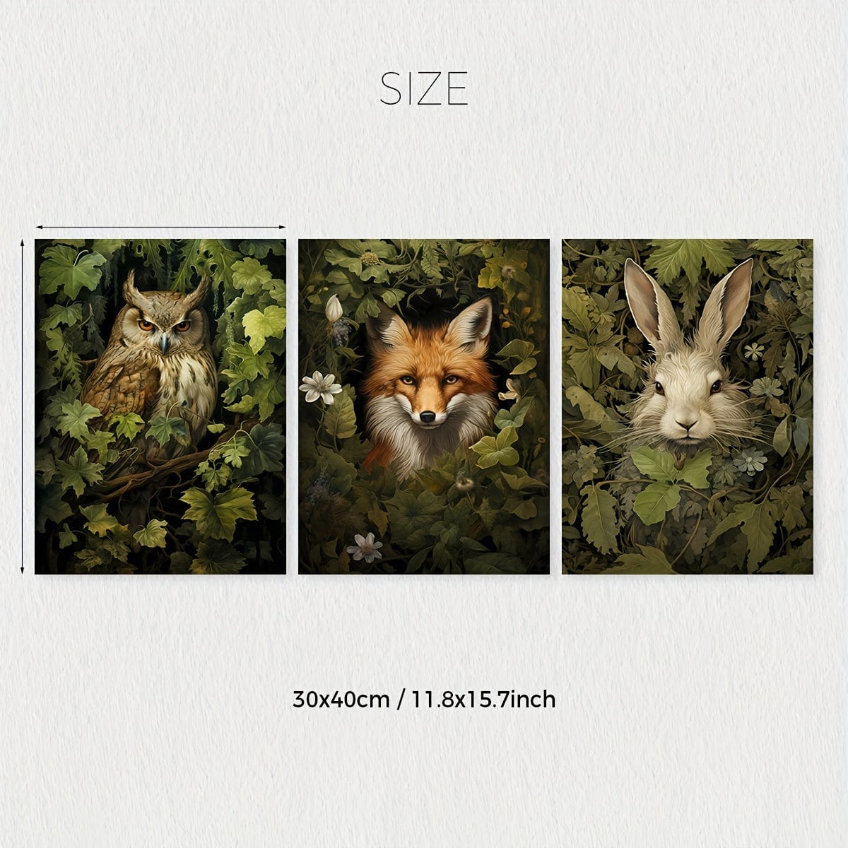 3pcs/set Unframed Canvas Poster, Retro Kunst, Magischer Wald Tier Wandkunst, Waldhexe Wandkunst, Waldtier Poster, Ideales Geschenk Für Schlafzimmer Wohnzimmer Flur, Wandkunst, Wanddekoration, Winterdekoration, Zimmerdekoration