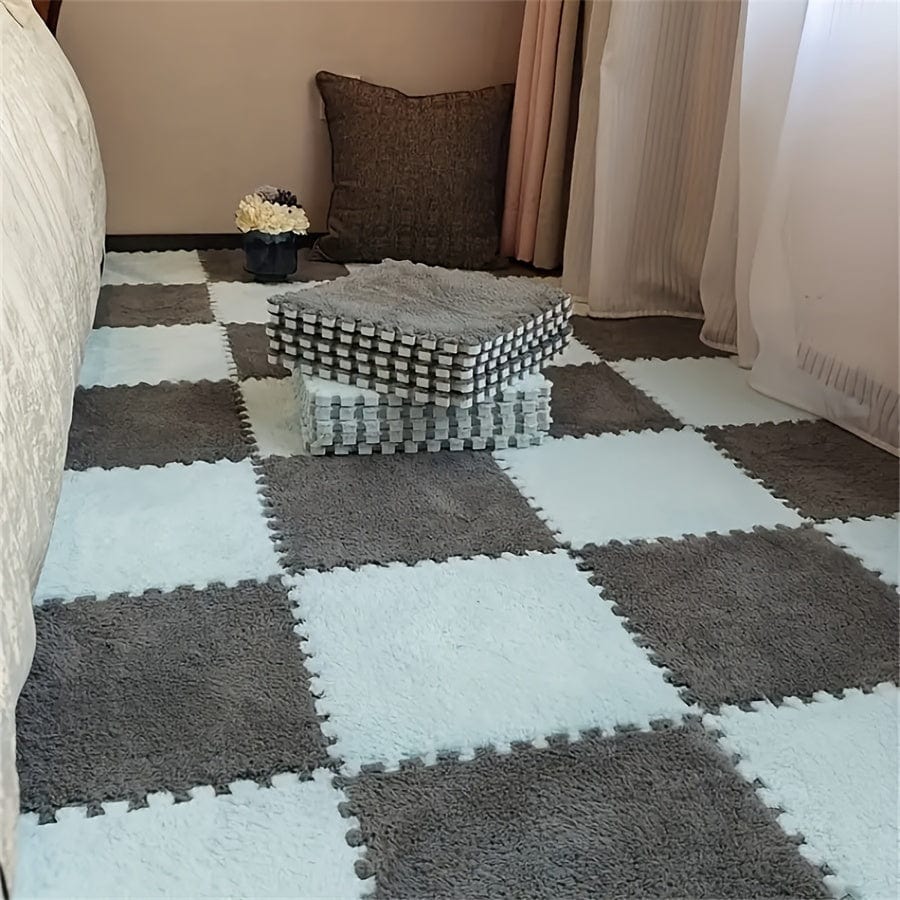 12 Stück, Kreatives Puzzle Splicing Teppich, Vollständige Stadtblock Bodenmatte, Einfarbiges quadratisches Nachttischdecke Schlafzimmermatte Fußdecke, 29,97*29,97 cm, Wohnkultur, Zimmerdekoration, Einweihungsgeschenk