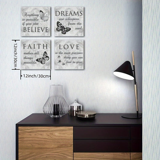 4 Stück, Inspirierende Zitate Wandkunst Gemälde, Graues Motivations-Naturbild Kunstwerk für zeitgenössische Wohnraumdekoration Ohne Rahmen