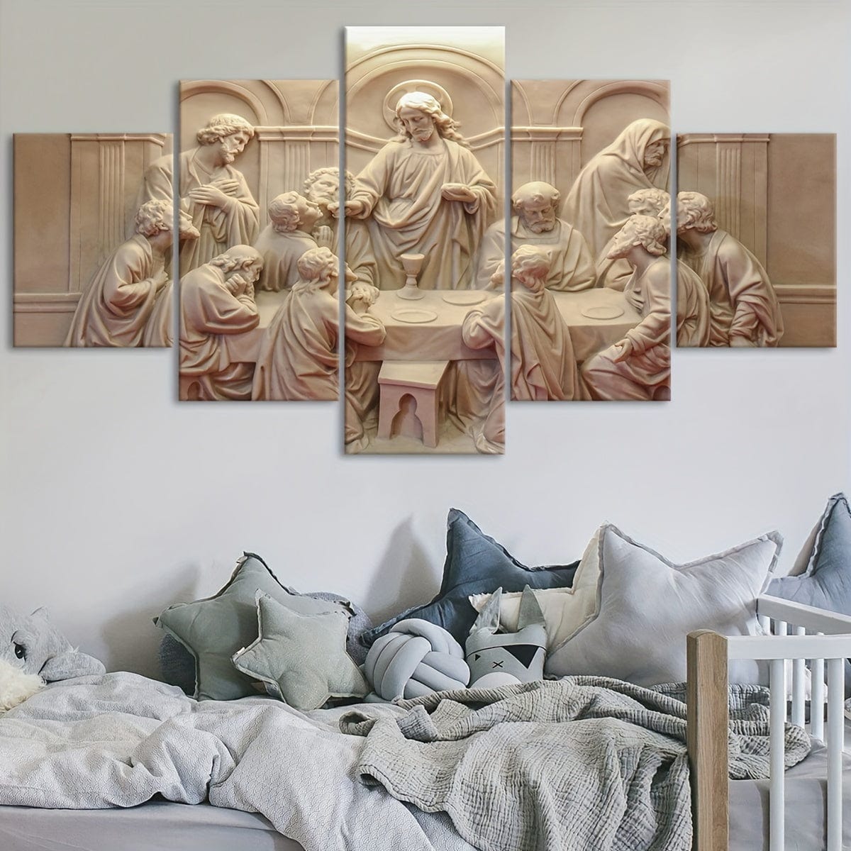 5 Stück Holzrahmen Leinwand Poster, Religiöse Kunst, Gott Schöpfer Leinwand Poster, Ideales Geschenk für Schlafzimmer Wohnzimmer Flur, Wandkunst, Wanddekoration, Winterdekoration, Wanddekoration, Raumdeko