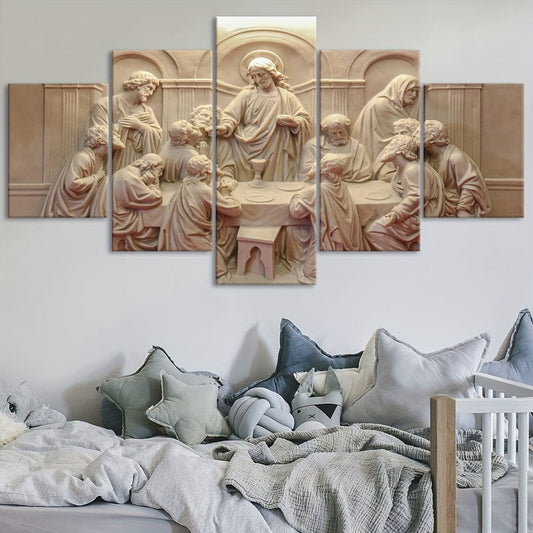 5 Stück Holzrahmen Leinwand Poster, Religiöse Kunst, Gott Schöpfer Leinwand Poster, Ideales Geschenk für Schlafzimmer Wohnzimmer Flur, Wandkunst, Wanddekoration, Winterdekoration, Wanddekoration, Raumdeko