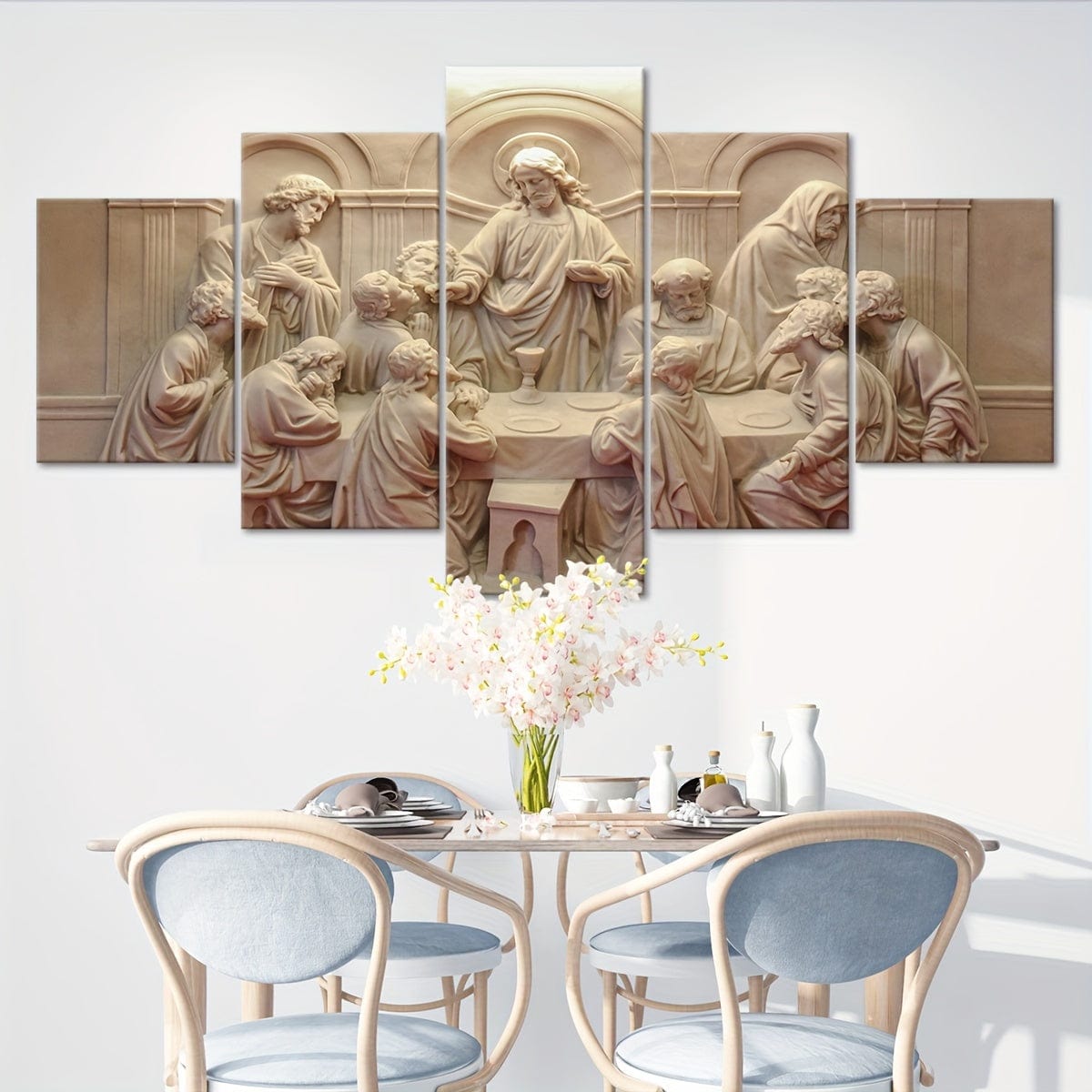 5 Stück Holzrahmen Leinwand Poster, Religiöse Kunst, Gott Schöpfer Leinwand Poster, Ideales Geschenk für Schlafzimmer Wohnzimmer Flur, Wandkunst, Wanddekoration, Winterdekoration, Wanddekoration, Raumdeko