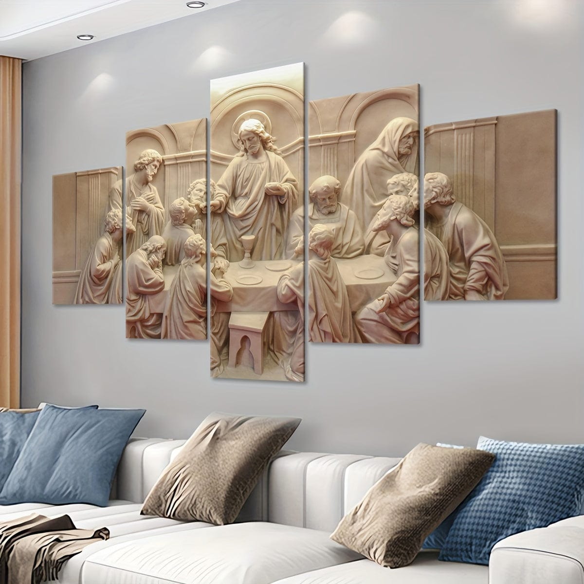 5 Stück Holzrahmen Leinwand Poster, Religiöse Kunst, Gott Schöpfer Leinwand Poster, Ideales Geschenk für Schlafzimmer Wohnzimmer Flur, Wandkunst, Wanddekoration, Winterdekoration, Wanddekoration, Raumdeko