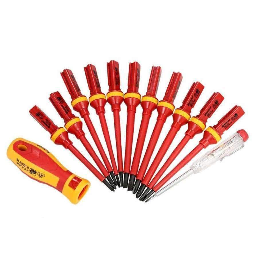 13pcs 1000V Hand tools interchangeable insulated screwdriver set + magnetic slotted, Philips, Pozidriv, and Torx bits electrician tools