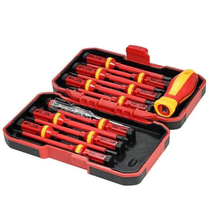 13pcs 1000V Hand tools interchangeable insulated screwdriver set + magnetic slotted, Philips, Pozidriv, and Torx bits electrician tools