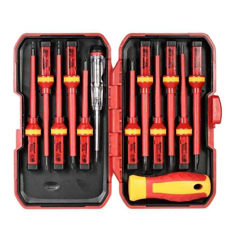 13pcs 1000V Hand tools interchangeable insulated screwdriver set + magnetic slotted, Philips, Pozidriv, and Torx bits electrician tools