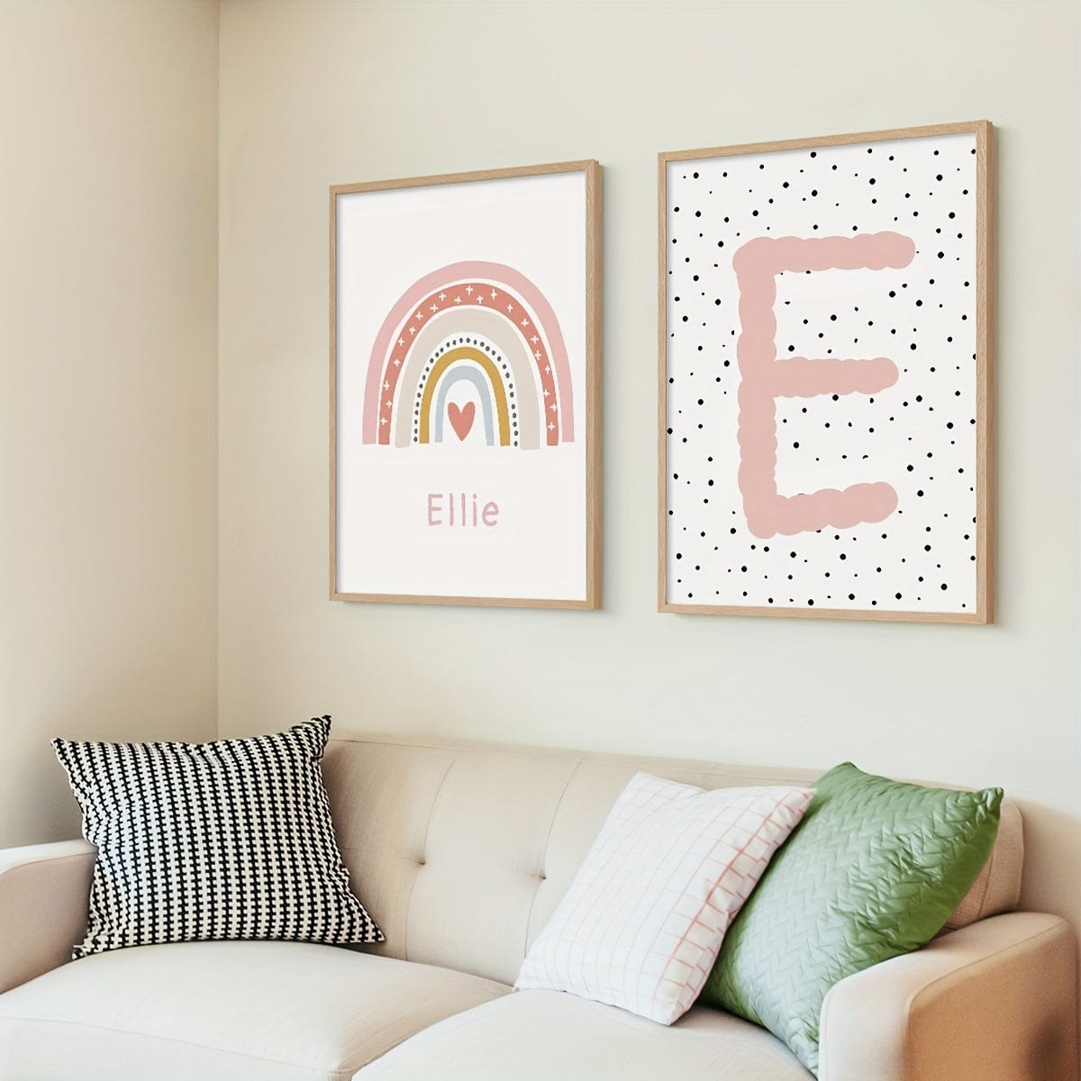 2pcs/Set Ungerahmtes Personalisierte Namen Leinwand Poster Wandkunst, Süßes Regenbogen Anpassung Namen Poster Für Wohnkultur, Leinwanddrucke Für Wohnzimmer Schlafzimmer Küche Dekor, Geburtstagsgeschenk Und Dekoration