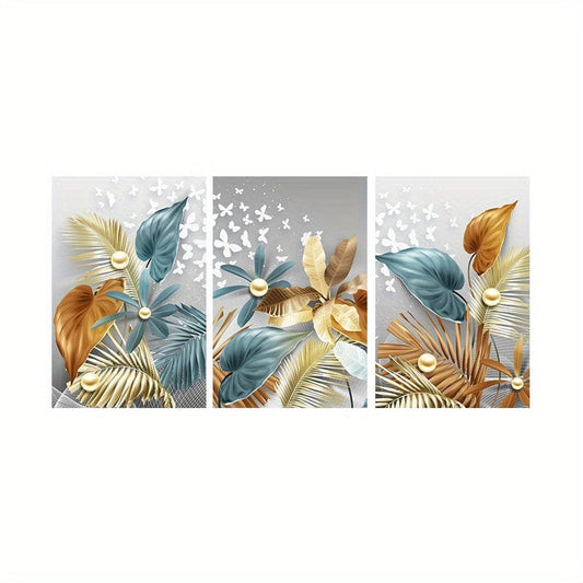 3 Stück 15.7*23.6in/40cm*60cm Rahmenlos Modern Golden Butterfly Leaves Wandkunst Leinwandmalerei Kunst Für Wohnzimmer Cuadros Dekor Kein Rahmen