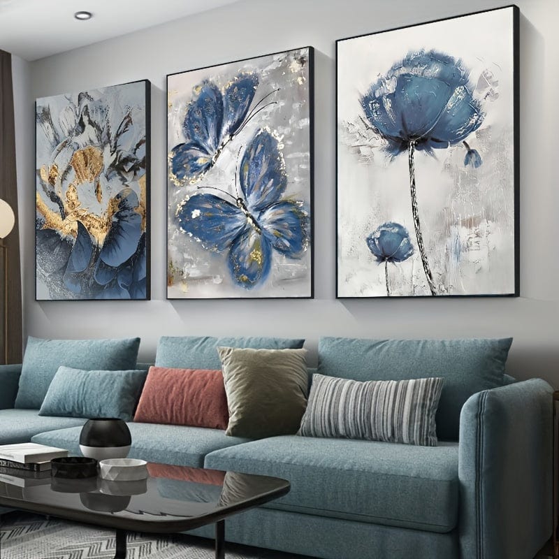 3 Stück, Luxus Blumen Schmetterling Öl Gemälde Wand Kunst Leinwand Gemälde für Wohnzimmer Dekor - 15,7x23,6 Zoll/40cmx60cm - Kein Rahmen erforderlich