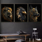 3-teiliges Ungerahmtes Canvas-Poster, Moderne Kunst, Abstrakte Kunst Das Goldene Löwe und Adler Kunstgemälde, Ideales Geschenk für Schlafzimmer Wohnzimmer Flur, Wandkunst, Wanddekor, Winterdekoration, Raumschmuck
