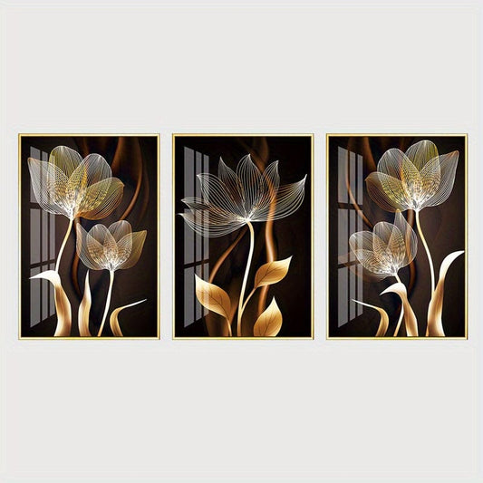 3 Stück Ungerahmtes Poster, Schwarz und Goldene Blumen Wandkunst Leinwandgemälde für Wohnzimmer Dekor - Modernes Abstraktes Design, 15,7x23,6 Zoll/40x60 cm