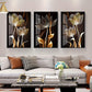 3 Stück Ungerahmtes Poster, Schwarz und Goldene Blumen Wandkunst Leinwandgemälde für Wohnzimmer Dekor - Modernes Abstraktes Design, 15,7x23,6 Zoll/40x60 cm