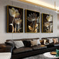 3 Stück Ungerahmtes Poster, Schwarz und Goldene Blumen Wandkunst Leinwandgemälde für Wohnzimmer Dekor - Modernes Abstraktes Design, 15,7x23,6 Zoll/40x60 cm