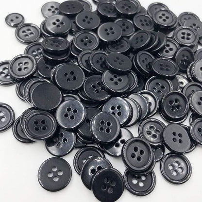 50 pieces 11/15/18/20/25/30mm black overcoat plastic button 4 holes crafting sewing PT251