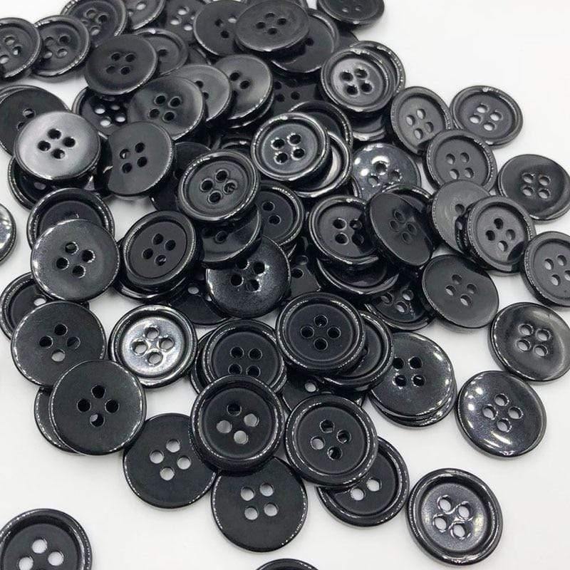 50 pieces 11/15/18/20/25/30mm black overcoat plastic button 4 holes crafting sewing PT251