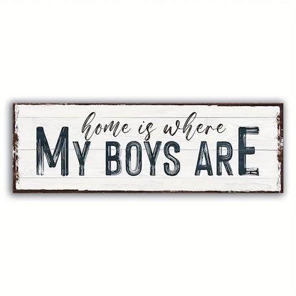 1 Stück, Familienschild, Zuhause ist wo meine Jungs sind, Wandkunstschild für Zuhause, Holzschild, Türdekoration, Wanddekoration, Wohnkultur, Raumdekoration, Bauernhausdekoration, Einweihungsgeschenke neues Zuhause