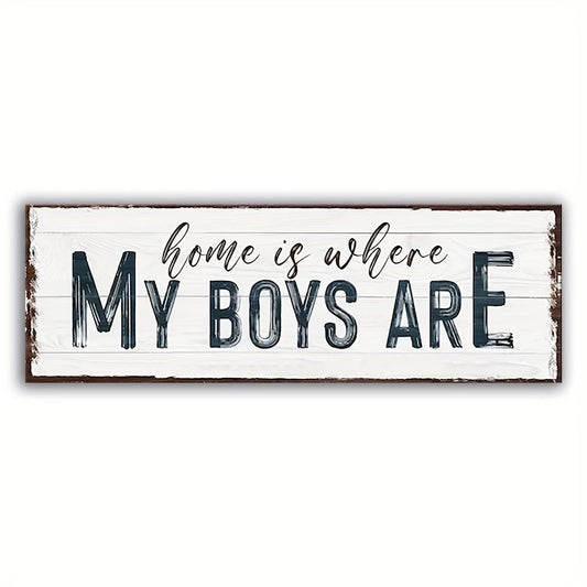 1 Stück, Familienschild, Zuhause ist wo meine Jungs sind, Wandkunstschild für Zuhause, Holzschild, Türdekoration, Wanddekoration, Wohnkultur, Raumdekoration, Bauernhausdekoration, Einweihungsgeschenke neues Zuhause