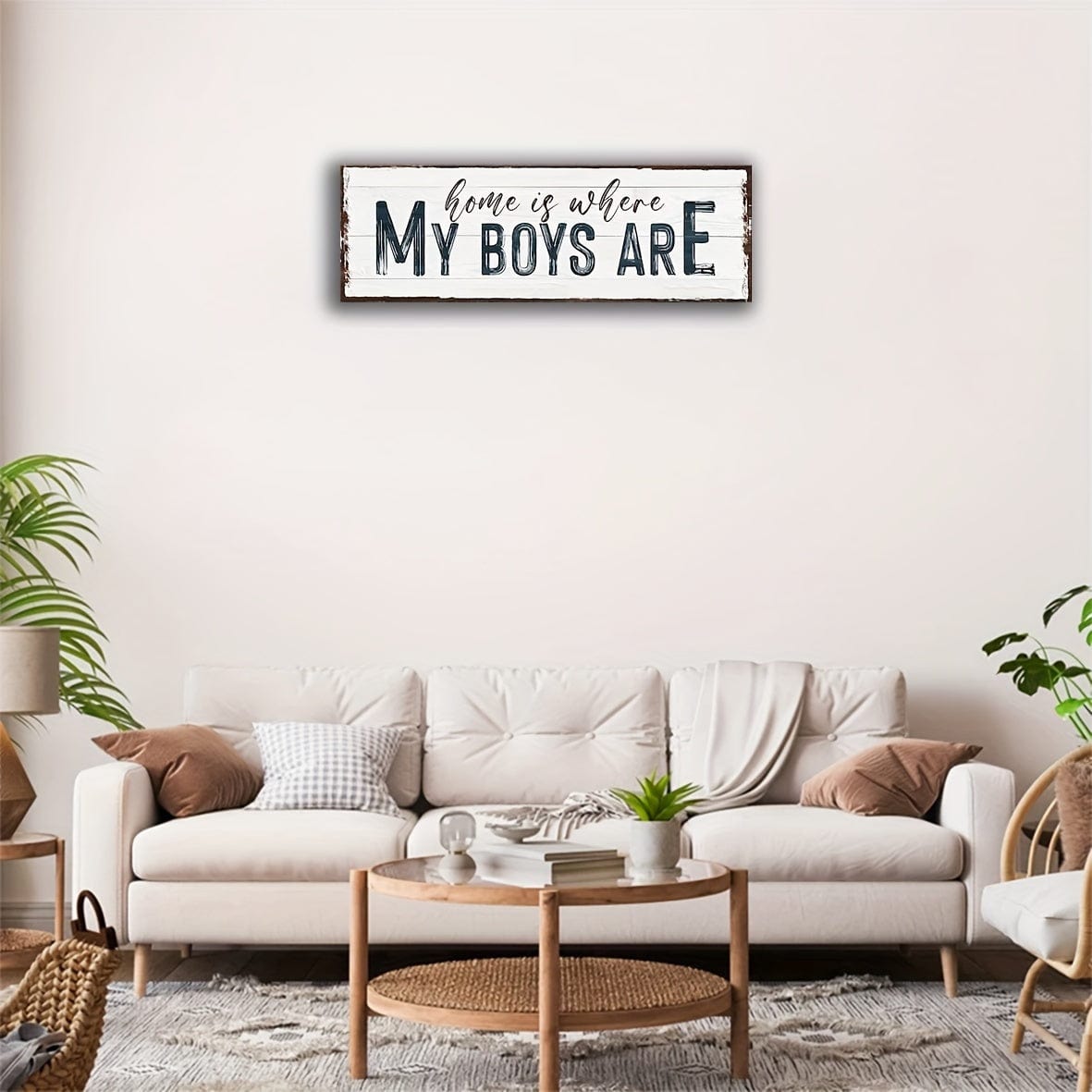 1 Stück, Familienschild, Zuhause ist wo meine Jungs sind, Wandkunstschild für Zuhause, Holzschild, Türdekoration, Wanddekoration, Wohnkultur, Raumdekoration, Bauernhausdekoration, Einweihungsgeschenke neues Zuhause