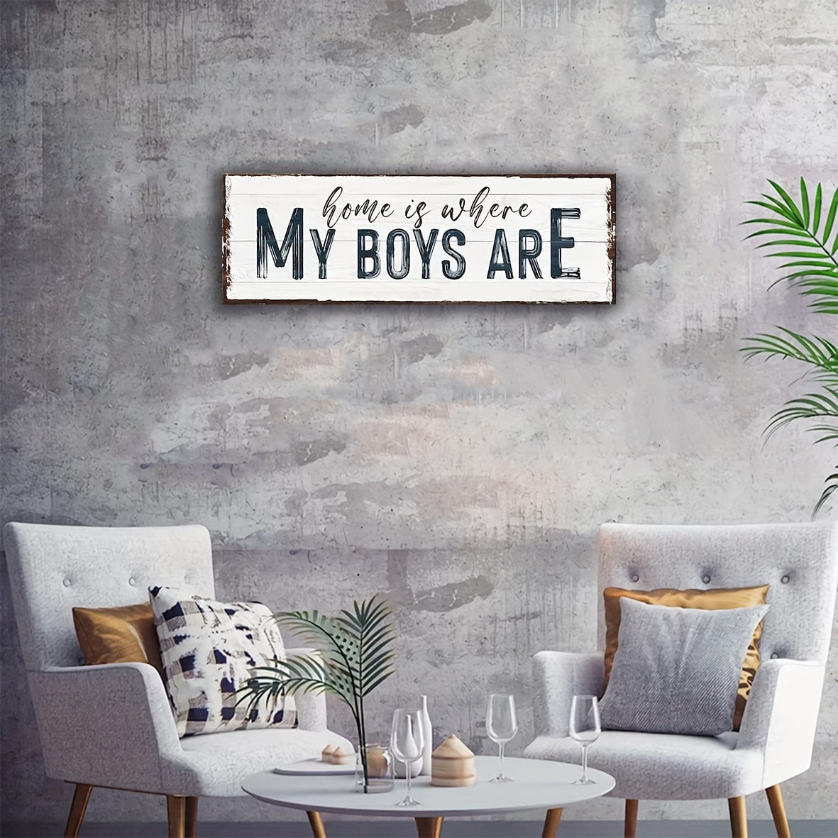 1 Stück, Familienschild, Zuhause ist wo meine Jungs sind, Wandkunstschild für Zuhause, Holzschild, Türdekoration, Wanddekoration, Wohnkultur, Raumdekoration, Bauernhausdekoration, Einweihungsgeschenke neues Zuhause