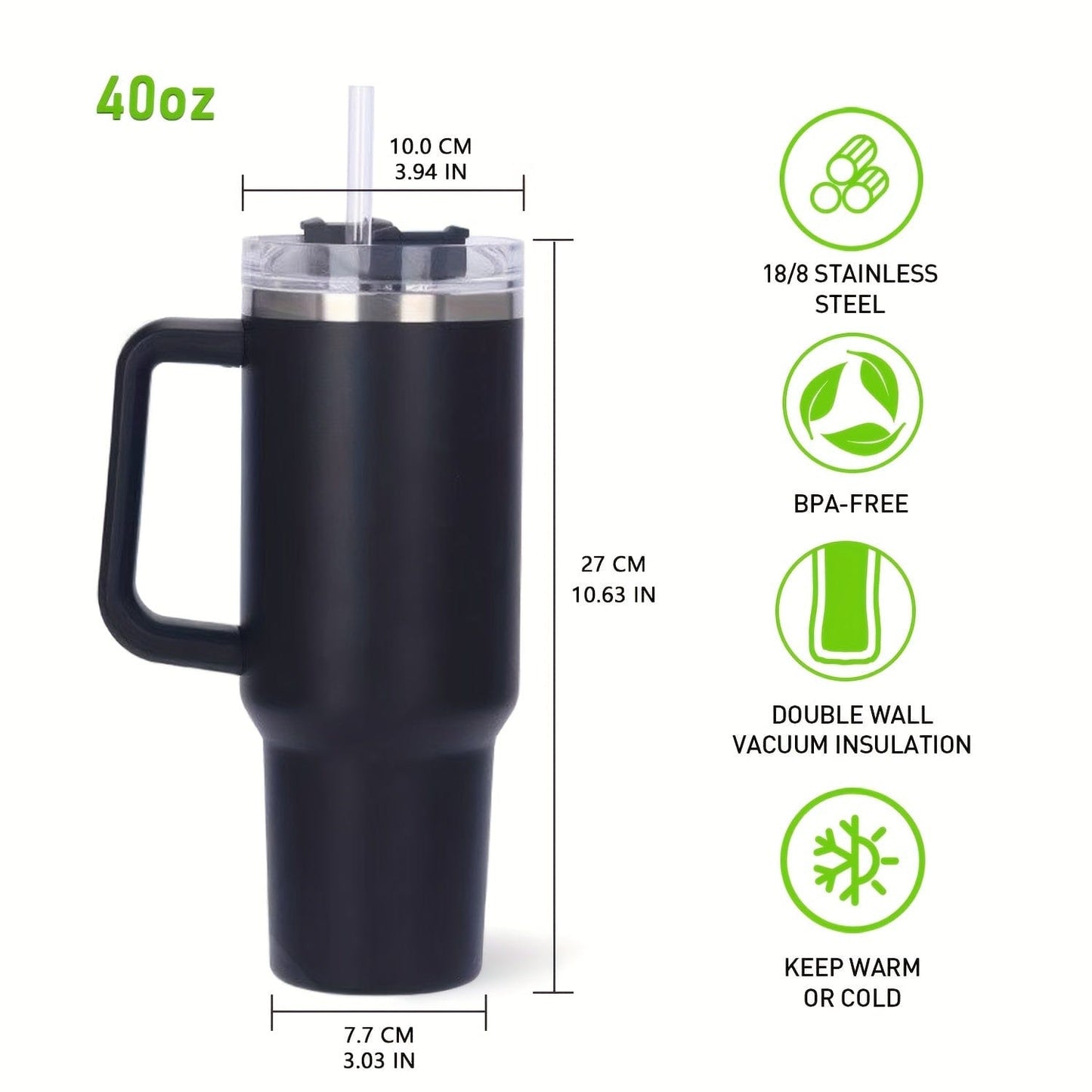 1 Stück 40 Oz Tumbler mit Deckel und Strohhalm, 18/8 Edelstahl Vakuum isolierter Reisebecher, Thermo- & Eiskaffee-Becher, doppelwandige auslaufsichere Sportwasserflasche für heiße und kalte Getränke