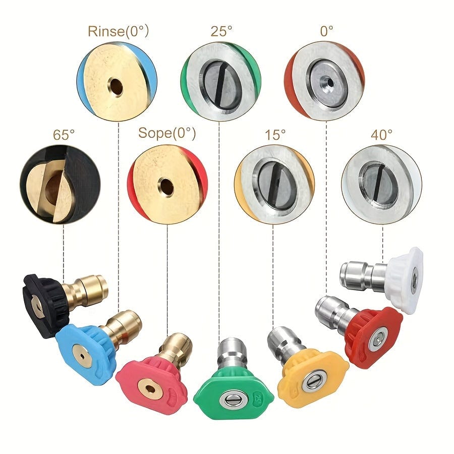 1pc/7/8/9pcs, Druck Rotations-Turbodüse 4,0 Gpm Schnellanschluss mit 4500 Psi schwenkbarem Anschluss und 7-teiligem Sprühdüsen-Kit in mehreren Winkeln (0, 15, 25, 40, 65 Grad, Rinse1, Soap2)
