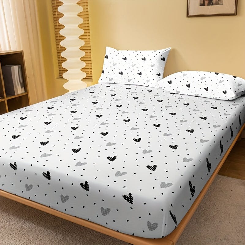 1 Stück Gebürstetes Spannbettlaken, Weiches Bequemes Herzmuster Bettwäsche Spannbettlaken, Für Schlafzimmer, Gästezimmer, Mit Tiefem Pocket, Nur Spannbettlaken, Ohne Kissenbezug